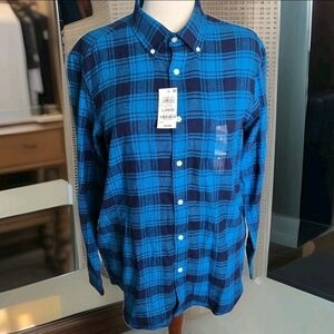 Club Room Mens  Flannel Plaid Button-Up Shirt  Size Large Blue NWT